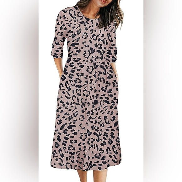 Merokeety Dresses & Skirts - Merokeety Light Mauve Cheetah Midi Dress with Pockets